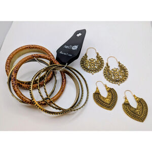 Rue21 Boho Jewelry Bundle Bangles & Dangle Earrings Gold Tone Tribal Style